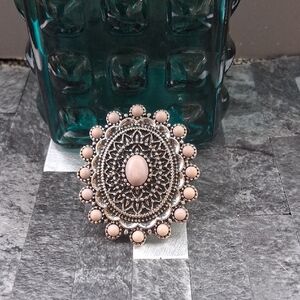 Elegant Silver and Pink Statement Ring